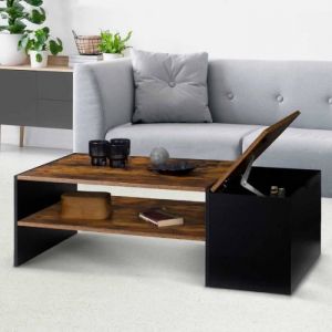 Idmarket Table basse bar contemporaine IZIA avec coffre bois foncé effet vieilli et noir - Bois-foncé