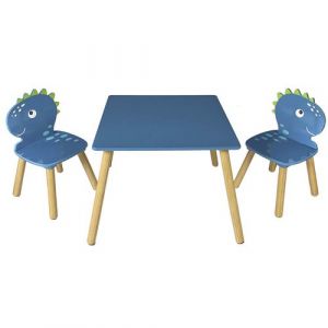 Hippolyte - Ensemble Table et Chaises pour Enfants Décor Dinosaure Bleu
