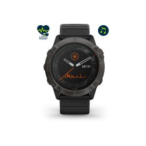 Garmin Montre gps fenix 6x pro solar titane carbon gray dlc avec bracelet noir