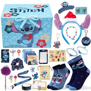 Get Trend Hello Disney Stitch Calendrier de l'Avent 2025 Filles et Ados, Coffret Cadeau, Kawaii Chaussettes Noël Papeterie Bijoux et Accessoires