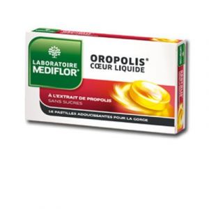 Médiflor Pastilles adoucissantes coeur liquide pour la gorge oropolis - 16 pastilles