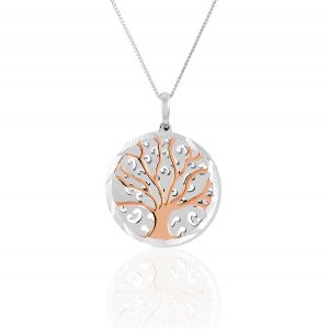 Cleor Collier en Argent 925/1000 Bicolore en forme d'Arbre de Vie