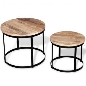 VidaXL Table basse 2 pcs Bois de manguier brut Rond 40/50 cm