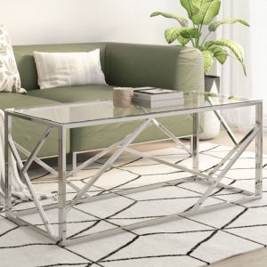 VidaXL Table Basse Argenté Acier Inoxydable Et Verre Trempé