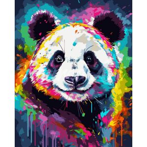 Figured'Art Peinture par Num&eacute;ro Adulte Panda Color&eacute; Abstrait - Activit&eacute; Manuelle Kit de Loisir Cr&eacute;atif DIY Num&eacute;ro d'Art Complet Animaux - 40x50cm sans ch&acirc;ssis en bois