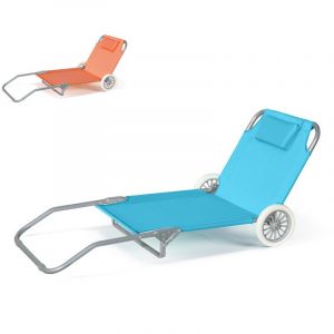 Image de Beach and Garden Design Lit de plage pliant bain de soleil transat piscine portable roues BANANA | Turquoise
