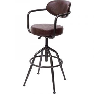 Décoshop26 1x tabouret de bar pivotant style industriel réglable en hauteur marron vintage avec dossier TDB04058