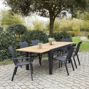 Bois Dessus Bois Dessous Salon de jardin extensible en aluminium et teck 6/10 places