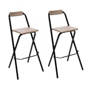 Chaise de bar pliable - Lot de 2 - Noir et beige - Louna