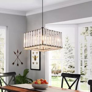 Lustre suspendu en cristal pour salon et cuisine, Ampoule E26/E27（Non inclus）L20xH19cm, Câble 100cm, Art en fer + Cristal noir