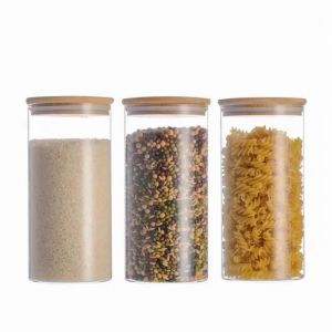 3x1300ml Pots de Rangement Alimentaire Conservation en Verre Borosilicate avec Couvercle Herm&eacute;tique (10x20cm)