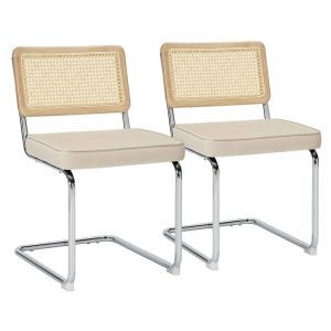 Oviala Lot de 2 chaises en acier et velours beige