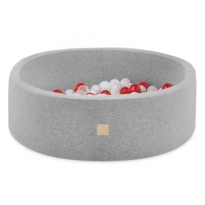 Piscine à Balles pour Bébé Enfants Chambre des Enfants MISIOO Ronde Coton Gris 90x30 cm 200 Balles: Rouge/Blanc/Transparent