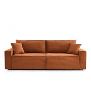 Canapé droit convertible en velours côtelé 3 places terracotta