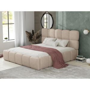 Image de Lit coffre 160 x 200 cm Tissu bouclette Beige DAMADO