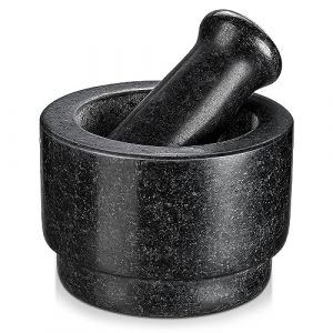 Velaze - Mortier et Pilon Cuisine en Granit, Broyeur à Épices en Double Face, Mortier Pierre Naturelle Diamètre de 14 cm, Emsemble de Mortier et