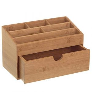 BAKAJI Organiseur de Bureau en Bambou Naturel 25,5 x 13 x 15 cm