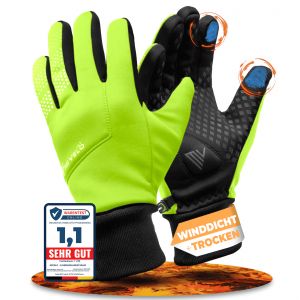Gants de v&eacute;lo Mivelo pour l'automne et le printemps - coupe-vent et d&eacute;perlants - taille S - vert fluo