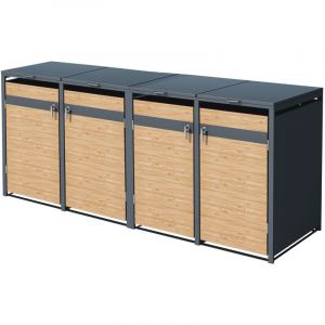 Ml-design - Box pour 4 Poubelles, jusqu'à 240L, 264x80x116,3cm, en Acier, Anthracite/Aspect Mélèze, Résistant aux Intempéries, Habillage de Poubelle,
