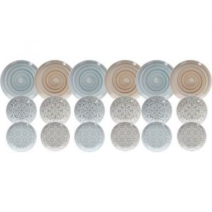 Tognana Aura, Service de vaisselle pour 6 personnes, 18 pièces, porcelaine, multicolore, fabriqué en Italie
