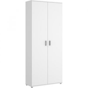 Pegane Armoire de rangement 2 portes coloris blanc - Longueur 78 x Profondeur 35 x Hauteur 190 cm