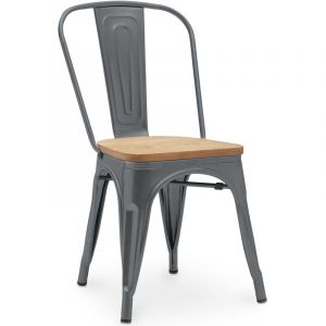 Chaise de salle à manger - Design industriel - Acier et bois - Nouvelle édition - Stylix Gris foncé - Bois, Acier - Gris foncé