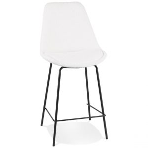 Tabouret snack mi-hauteur 'LEONIE MINI' en tissu bouloché blanc et pied en métal noir