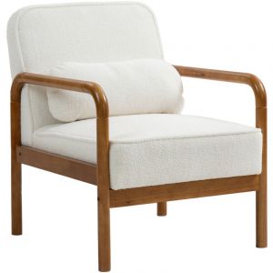 Homcom Fauteuil lounge design effet laine bouclée bois hévéa verni