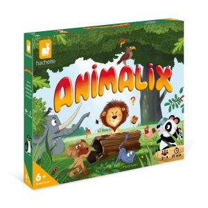 Janod Jeu de société enfant - jeu de déduction - animalix quel animal es-tu ? - 1 roue + 4 plateaux individuels + 32 cartes +