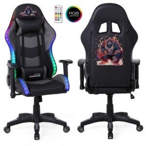 Amstrad Fauteuil gaming ELITE-LED-GORILLA - Noir et gris - Eclairage LED 576 effets avec Télécommande et Accoudoir 2D