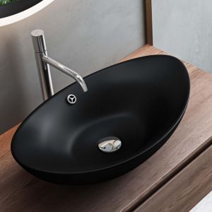 Mai&mai - lave main évier vasque à poser 59x38x19cm en céramique anthracite ovale lavabo avec trop-plein BR818