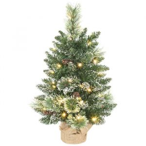 Homcom Mini arbre de Noël de table - floqué - 35 LED pommes de pin fonctionne à piles - Ø 41 x 60 cm - vert