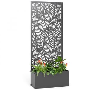 Outsunny Jardini&egrave;re avec treillis - avec brise-vue - pour plantes grimpantes - m&eacute;tal - 45 x 21,5 x 110 cm - noir