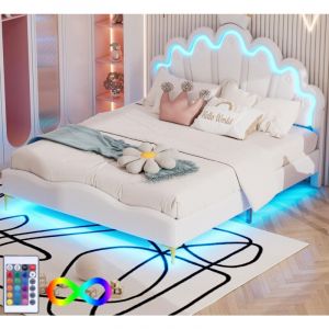 Modernluxe - Lit enfant 140x200cm avec led - lit princess avec coussin en similicuir - Blanc