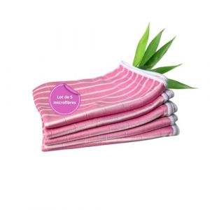 Tech'N'Fast Chiffon Bambou - Essuyage vitre sans Trace, INOX, chromes, miroirs - Lot de 5 Microfibres - Dimensions 48x36cm - Couleurs : Vert-Bleu-Rose