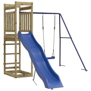 Aire de jeux d'extérieur balançoires toboggan portiques robuste jeux jardin 242 x 349 x 207 cm bois de pin imprégné 02_0004672