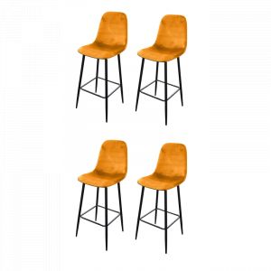 AC-Déco Lot de 4 tabourets de bar velours avec dossier "Inoui"- Jaune - L 42 x P 47 x H 108 cm