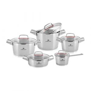Gerlach 1760 Lot De 5 Casseroles Faitouts En Inox Tous Feux Dont Induction Ø16 / Ø20 / Ø24 / Ø24 /Ø24 cm Couvercles En Verre Superior