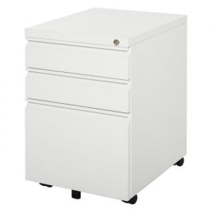 Homcom Caisson de Bureau Rangement Bureau sur Roulettes 3 Tiroirs Verrouillables 39l x 48P x 60H cm blanc