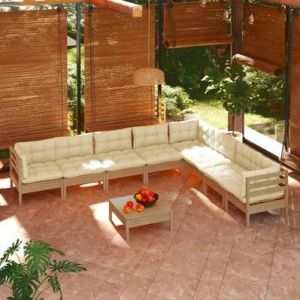 VidaXL Salon de jardin 9 pcs avec coussins Marron miel Bois de pin