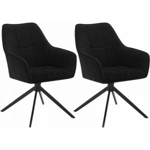 Lot de 2 Chaises de Salle à Manger Pivoter à 360°en Chenille + velours côtelé + métal. 45 x 41 x 86cm. Chaise de Cuisine avec Dossier. Noir - Woltu