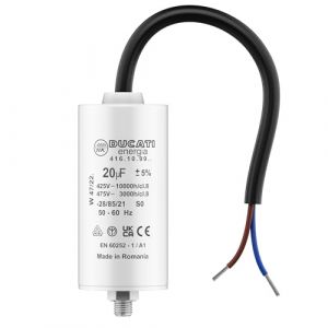 Condensateur 20 uF pour Moteur Monophasé - Utilisation pour Kärcher, Pompe de Piscine, Porte de Garage 425V/450V/475V - Câble