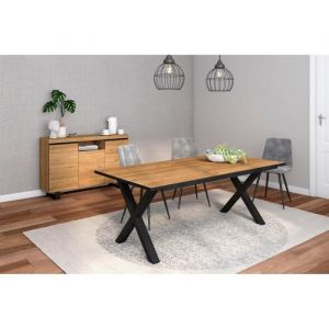 Ensemble de meubles de salon Table 200 Front Noir pieds x 10 convives Crédence / Buffet 140 Tall Chêne et Noir Style Industriel - Chêne et Noir