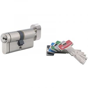 THIRARD Cylindre de serrure à bouton T2, 40Bx40mm, nickel, anti-arrachement, anti-perçage, anti-crochetage, 5 clés