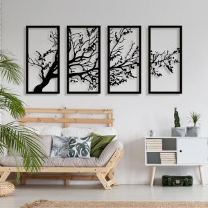 Arbre de vie Décoration Murale en Métal Quadriptyque - 100x50 cm - DEKORY