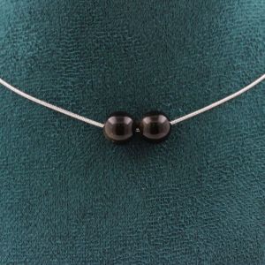 Collier 2 perles Obsidienne dorée 8 mm chaîne inox - A Bijoux