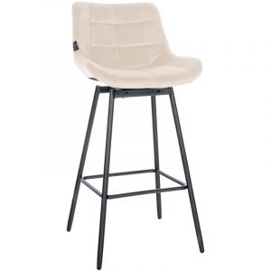 Décoshop26 Tabouret de bar pivotant x1 avec repose-pieds revêtement en velours crème piètement à quatre pieds en métal noir 100005476