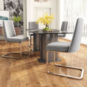 Hauss Spole - Chaise de salle à manger rembourré, chaise en velours, dossier design, pieds en métal, gris+argent 4 pièces