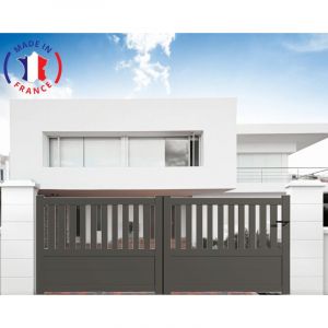 Packit Portail aluminium coulissant semi-ajouré en kit dimensions L.4000 (entre piliers) X H.1300 mm Couleurs Gris quartz (RAL 7039)