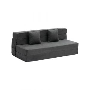 VEVOR Canapé-lit Pliant 3 en 1, Fauteuil-lit Convertible Pliable, 2 oreillers et Housse Lavable, canapé-lit futon en Mousse à mémoire de Forme, pour Salon, Chambre, Gris foncé, 206 x 154,5 cm (Queen)